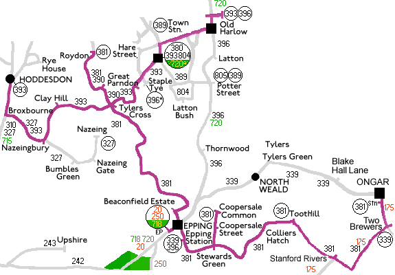 381, 393 route map
